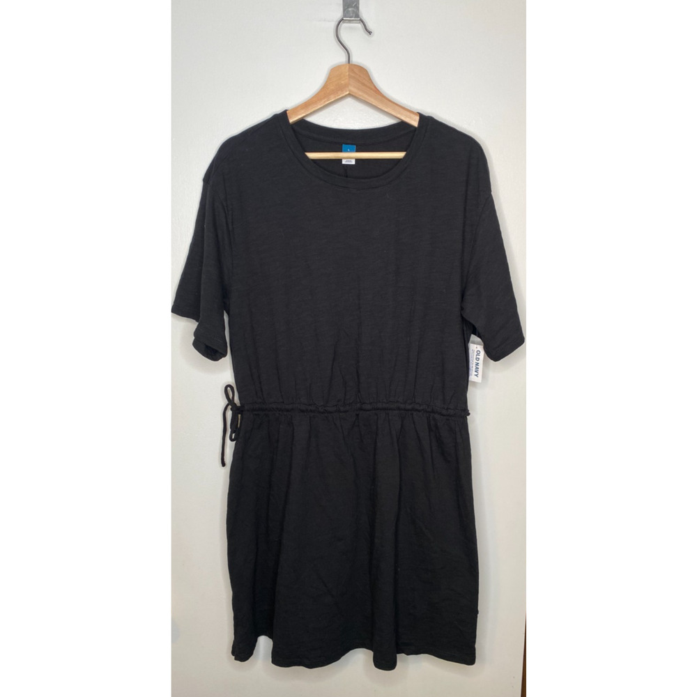 NWT Old Navy Black T Shirt Dress Women's Large Side Tie Short Sleeve Cotton